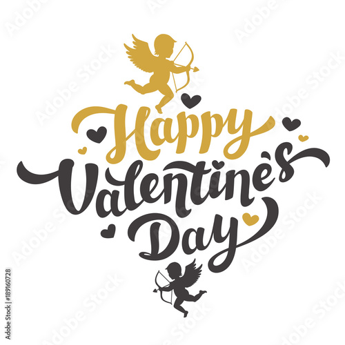 Valentines Day card with the image of Cupid silhouette. Happy Valentines Day ...
