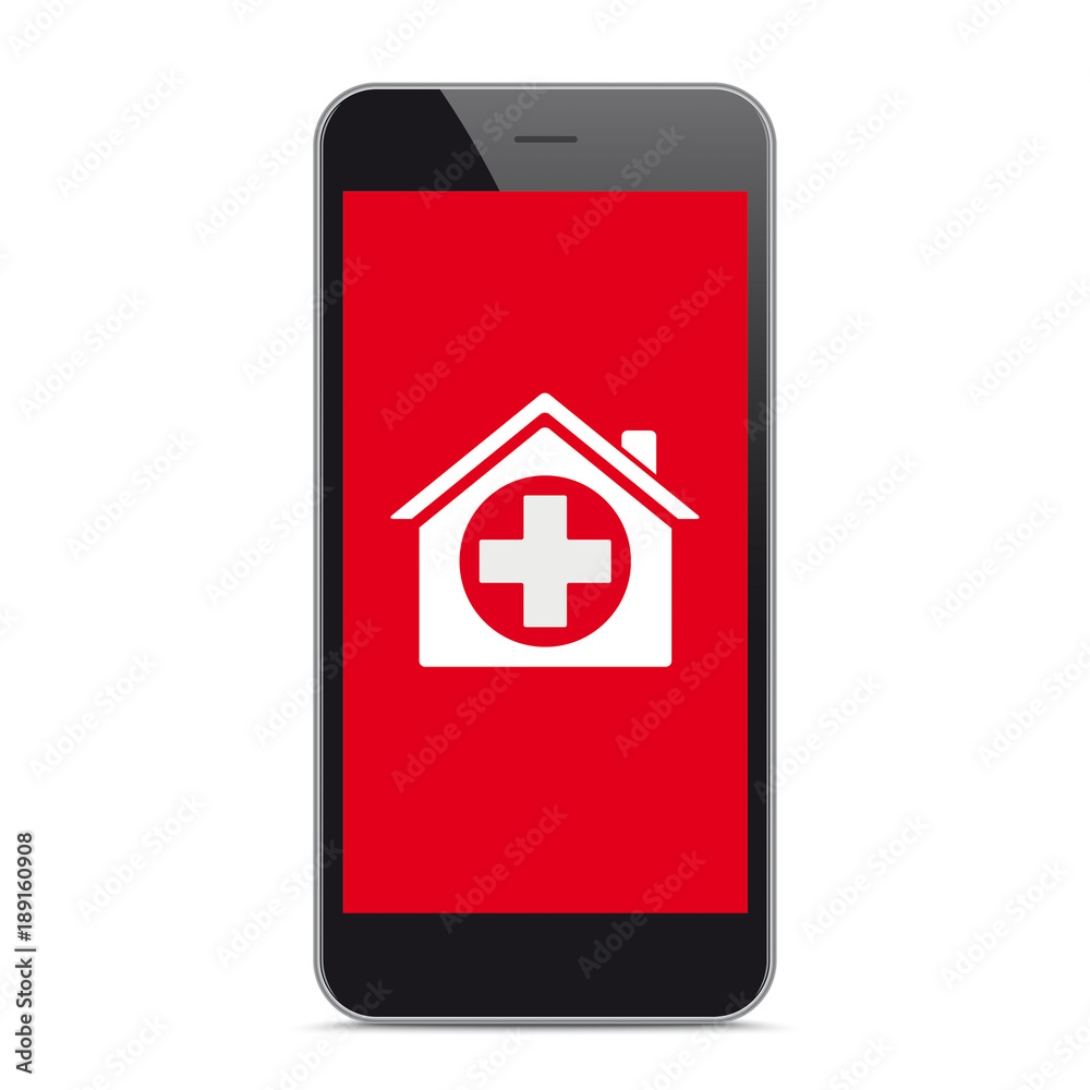 Black Smartphone Red Screen Cross Hospital