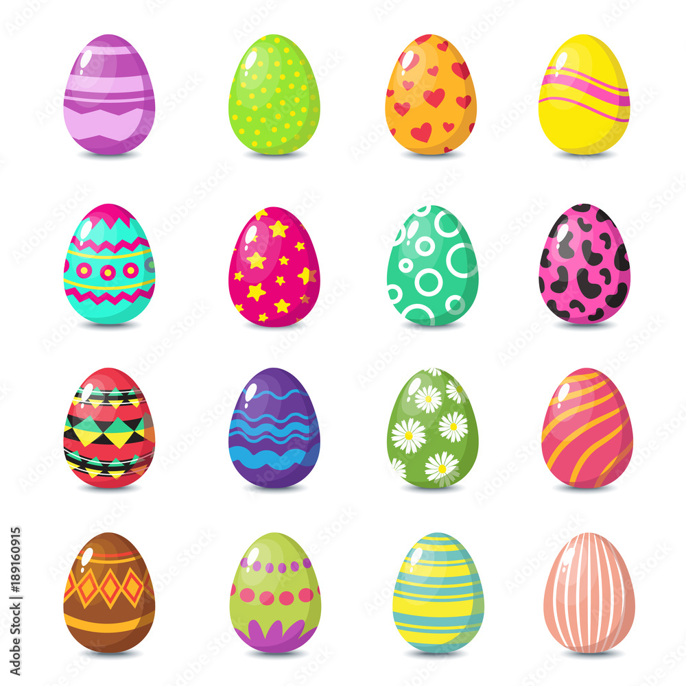 Cartoon happy easter cute eggs vector set