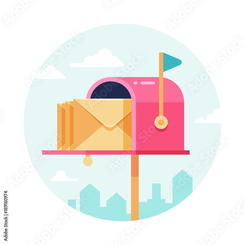 Letterbox with envelopes. Vector mail box. Postal sending and receiving concept