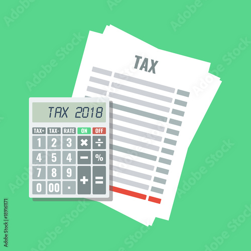 tax form with calculator, flat design