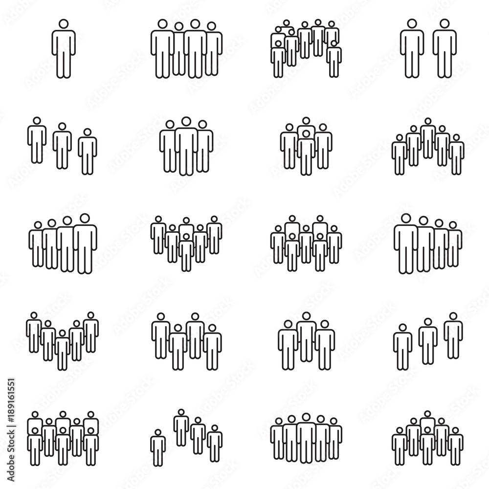 Obraz premium Human crowd symbols. People group vector line icons
