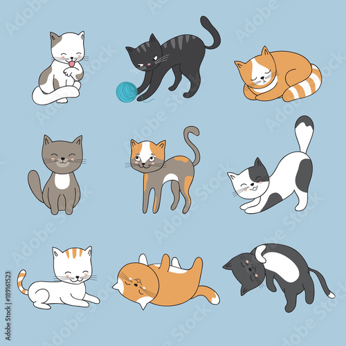 Hand drawing cute cats. Vector kitty collection
