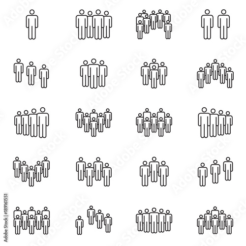 Human crowd symbols. People group vector line icons