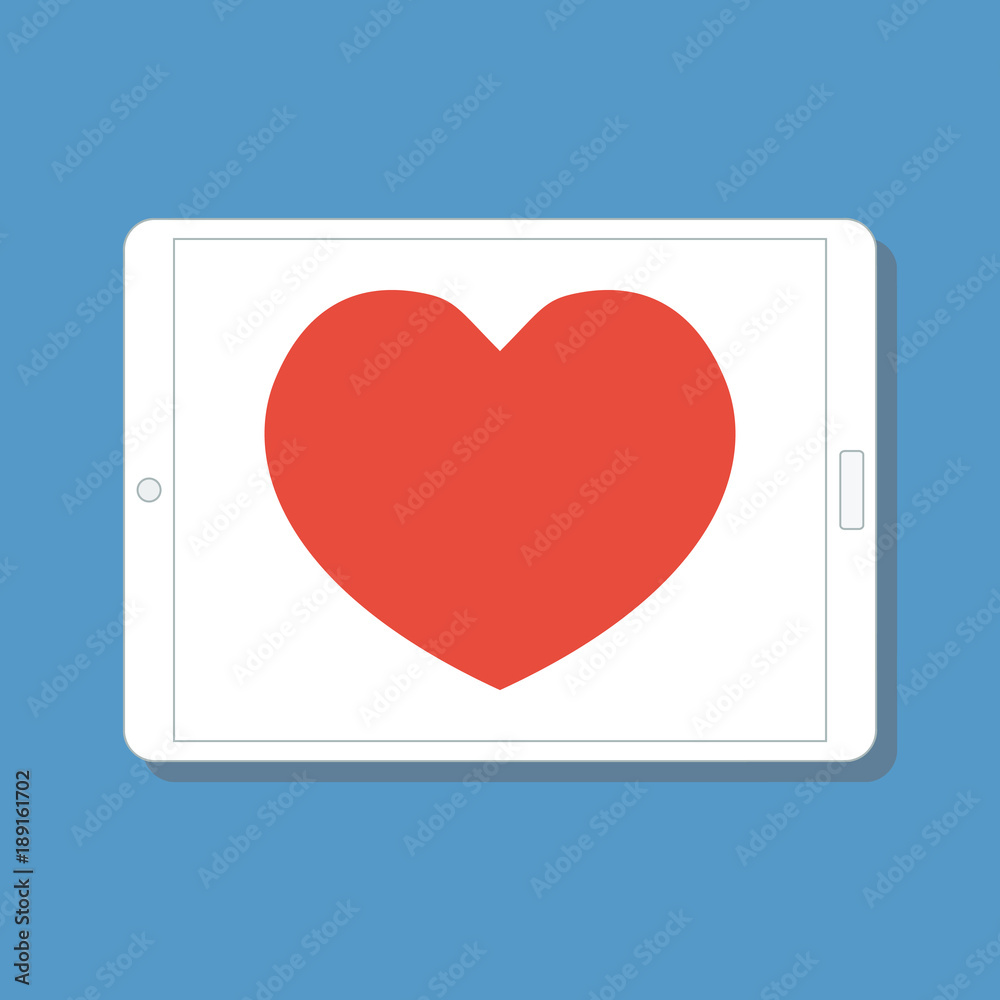 red heart in digital tablet screen, flat style vector illustration red heart in digital tablet screen, flat style vector illustration