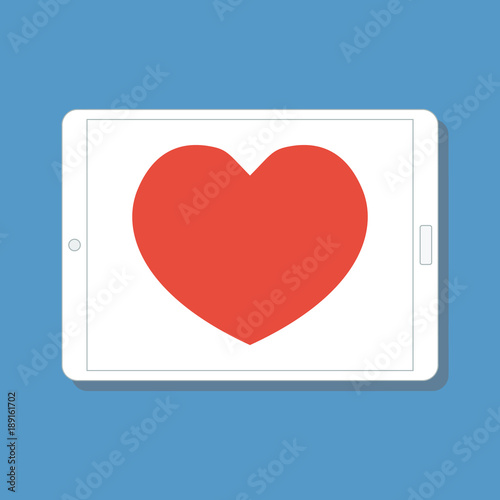 red heart in digital tablet screen, flat style vector illustration