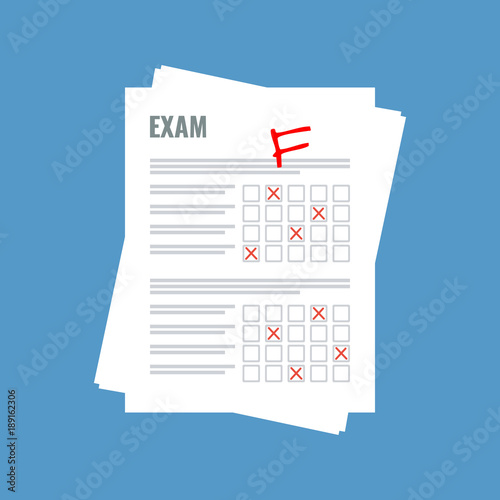 exam sheet with F grade, flat design