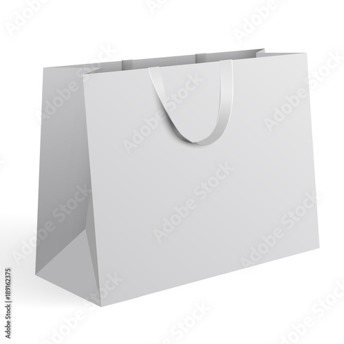 3d realistic vector illustration of white paper shopping bag
