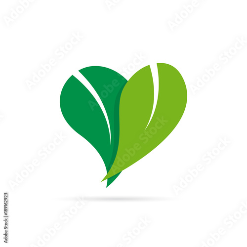 Vector sign heart with leaves, love nature concept