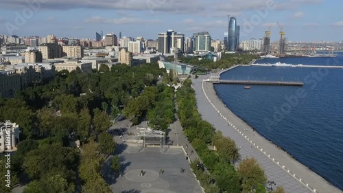 Aerial view coastline of Baku with with numerous modern high-rise buildings.Baku is the capital and largest city of Azerbaijan.