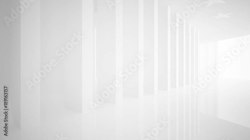 Abstract white interior with future columns and decor in the form of stars. Architectural background. 3D animation and  rendering