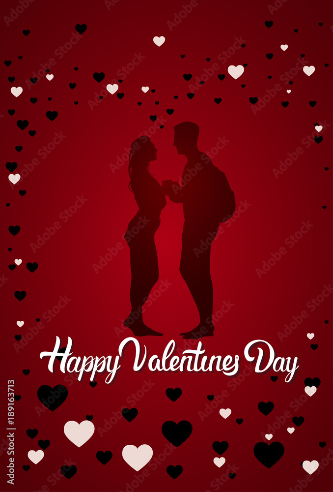 Couple Silhouette Happy Valentine Day Greeting Card Background Flat Vector Illustration