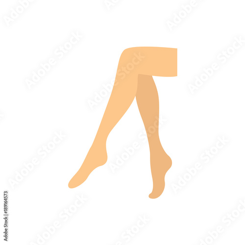 Beautiful slim female legs, hair removal icon, body care concept, flat vector illustration isolated on white background. Pair of slim female legs, stylized flat vector icon
