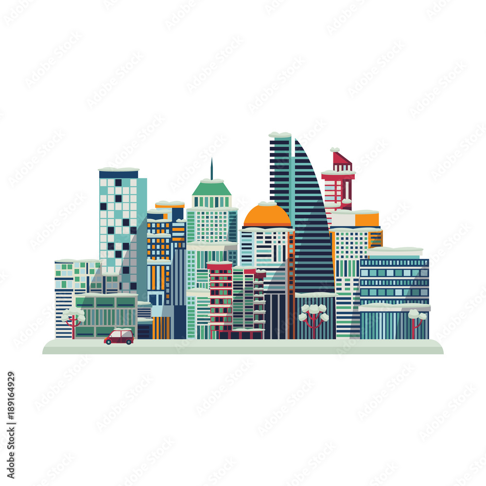 Vector cartoon urban landscape background design template. Illustration  building modern skyscaper business office apartment, construction  architecture, residental cottage ,car and trees isolated Stock Vector |  Adobe Stock