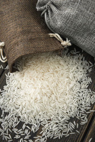Raw Basmati rice paddy in small cloth bags