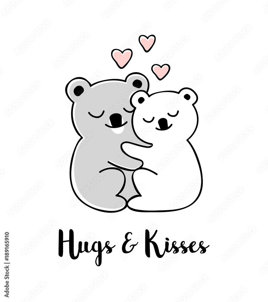 Hugs and kisses. Hand drawn greeting card with Valentines day ...