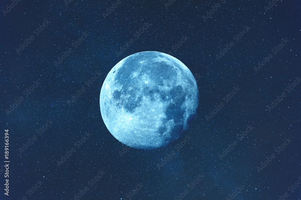 Obraz premium Full Moon on a dark starry sky with Milky Way silhouettes.