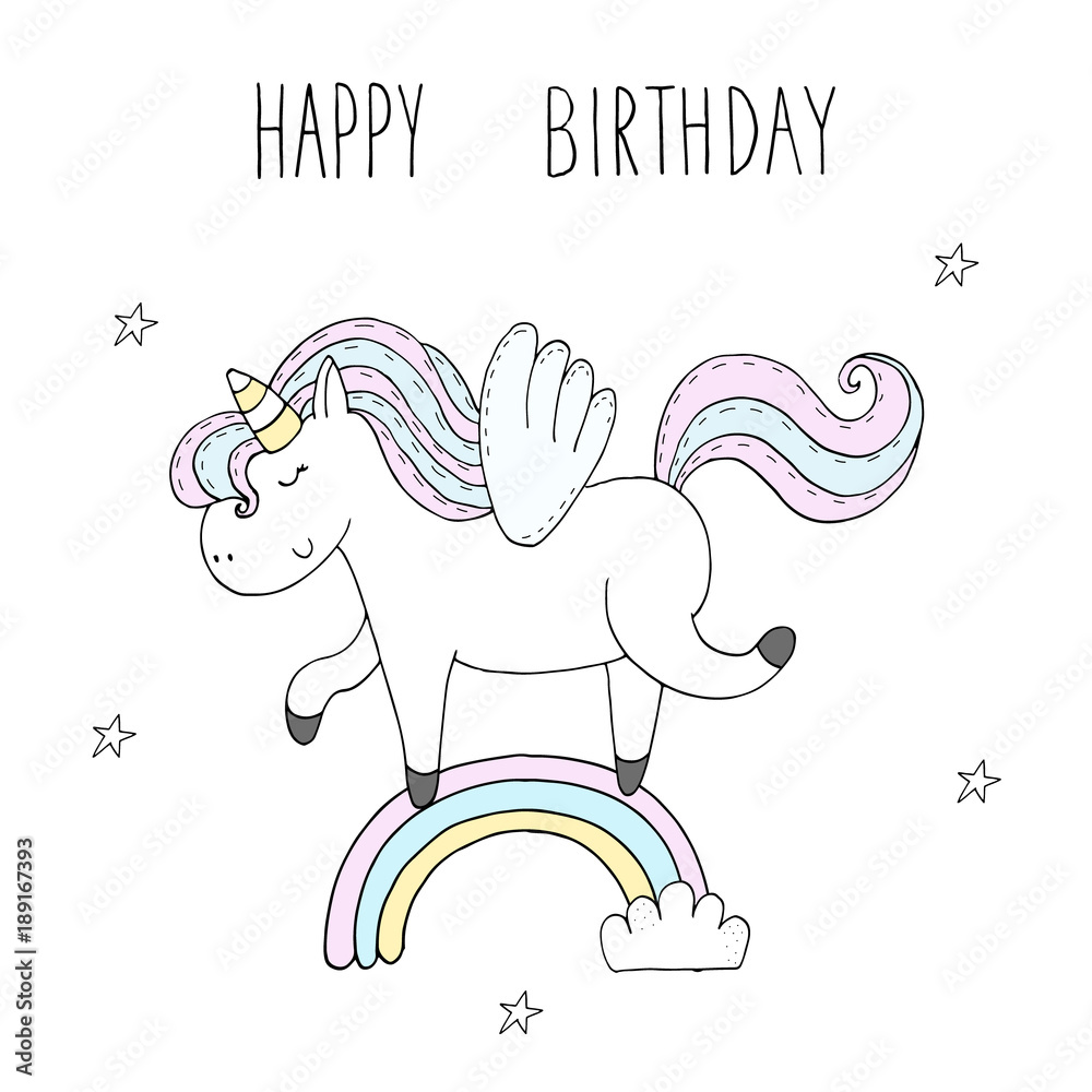 Cute unicorn print for kids. happy birthday card Stock Vector | Adobe Stock