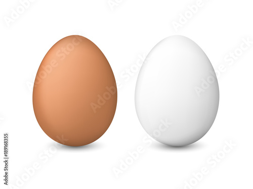 White and brown chicken eggs. Realistic vector illustration isolated on a white background.