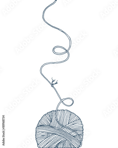 Fotografia, Obraz Vector yarn ball with long thread and knot