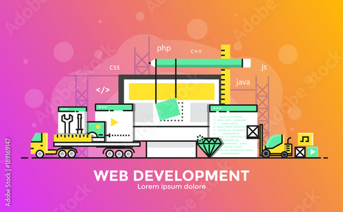 Flat Line Modern Concept Illustration - Web development