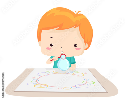 Kid Boy Bubble Painting Ill...