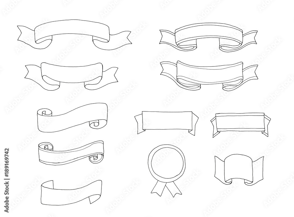 Hand drawn sketch illustration set of ribbons with place for text isolated on white