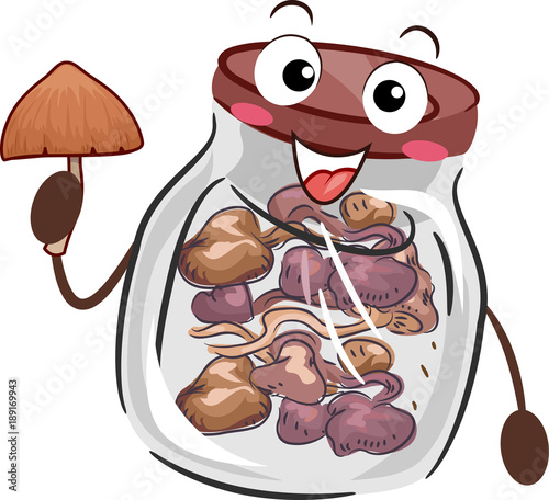 Psychedelic Mushroom Bottle Mascot Storage Illustration