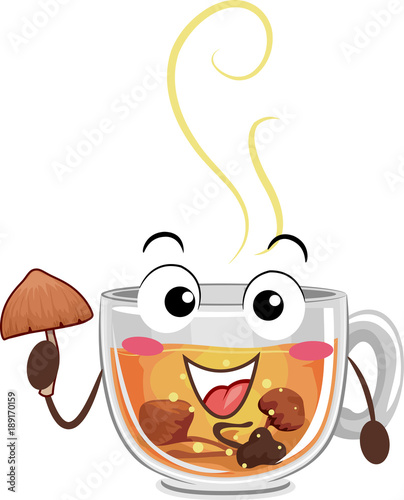 Psychedelic Mushroom Tea Mascot Illustration