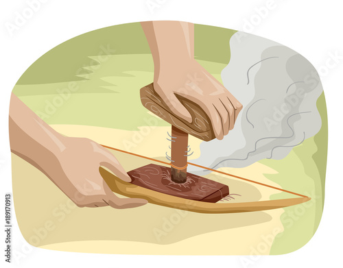 Hands Make Fire Bow Drill Illustration