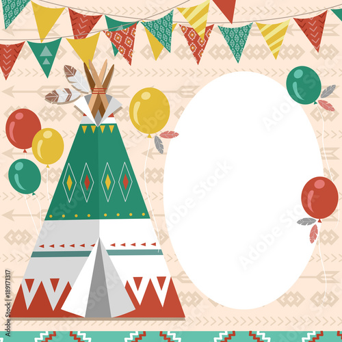Native Indian Teepee Birthday Invitation Illustration