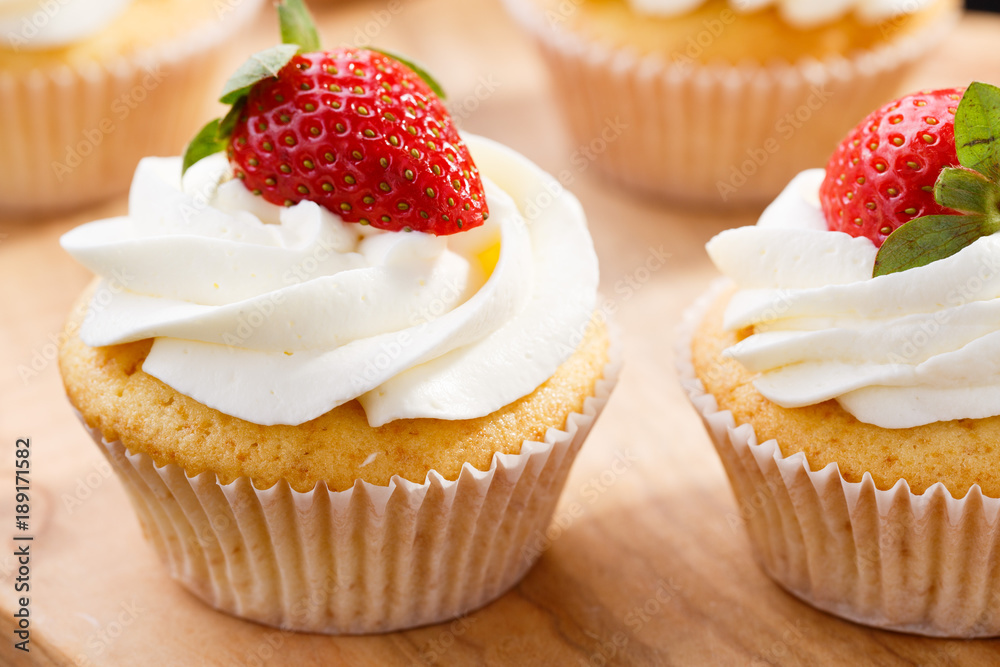 strawberry capcake in a cardboard box strawberry capcake in a cardboard box