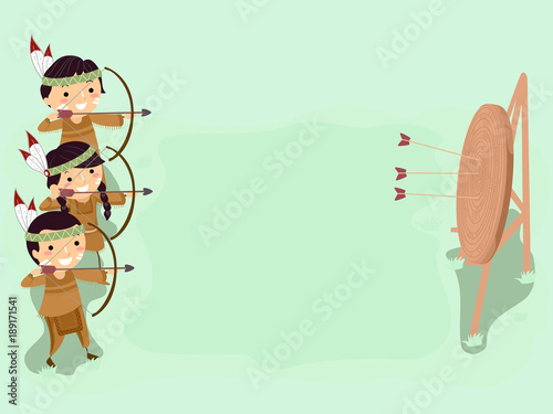 Stickman Kids Indian Archery Background Illustration