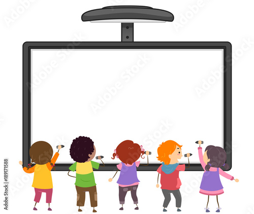 Stickman Kids Write Interactive Board Illustration