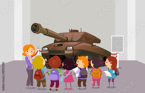 Stickman Kids Memorial Museum Tank Illustration