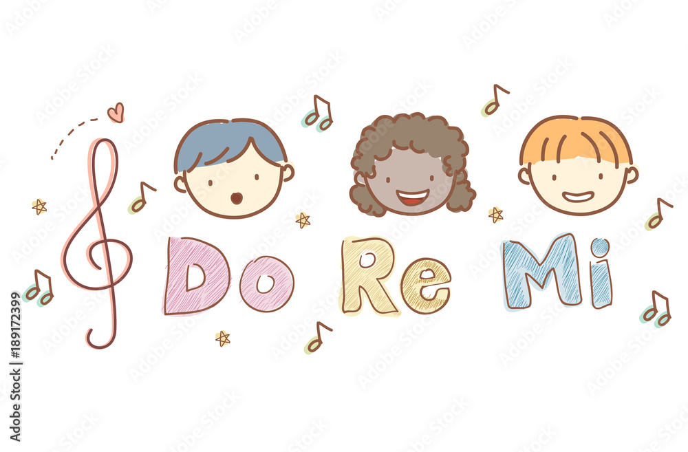 Stickman Kids Heads Music Do Re Mi Illustration Stickman Kids Heads Music Do Re Mi Illustration