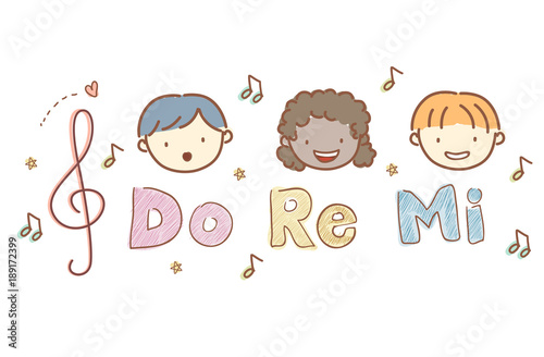 Stickman Kids Heads Music Do Re Mi Illustration