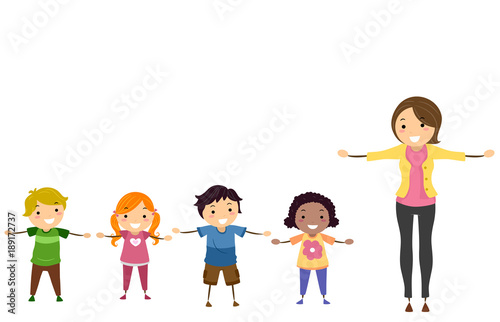 Stickman Kids Teacher Arms Sideward Illustration