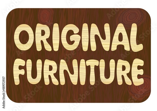 Original furniture, Wood art inlay lettering, corporate banner, wood craft industry, furniture production, wooden texture in light and dark