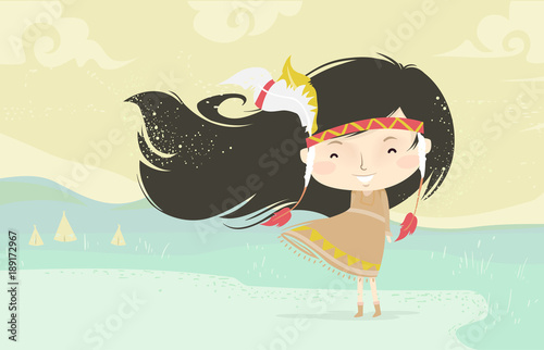 Kid Girl Native American Illustration