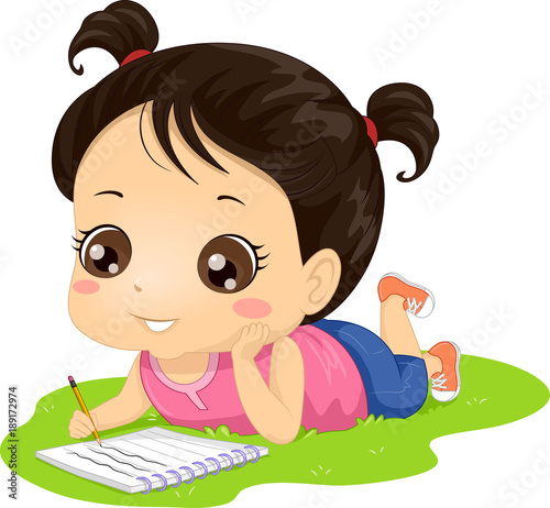 Kid Girl Outdoor Writing Illustration