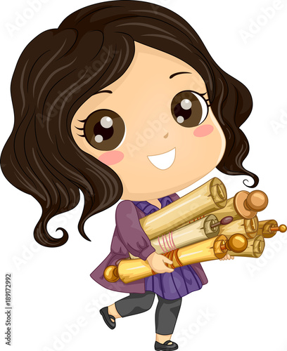 Kid Girl Scrolls Illustration