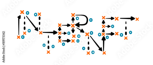 Internet strategy concept vector with orange and blue marks on white tactic board