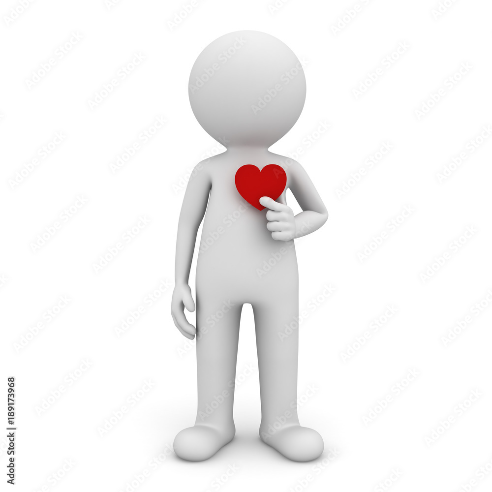 3d man standing and holding red heart isolated over white background. 3D rendering. 3d man standing and holding red heart isolated over white background. 3D rendering.