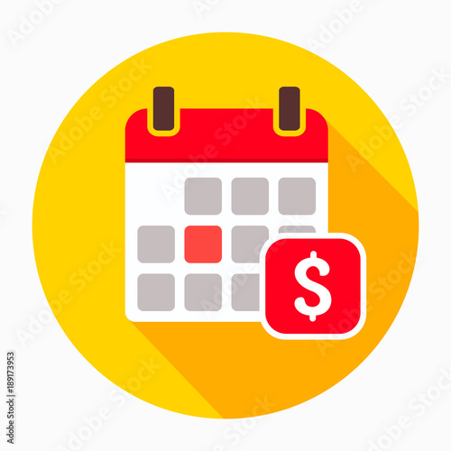 Dollar calendar day icon vector, filled flat sign, solid pictogram isolated on white. The pay day reminder symbol, logo illustration