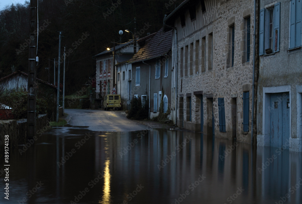 inondation à Saint Léonard de Noblat, Limousin, France
