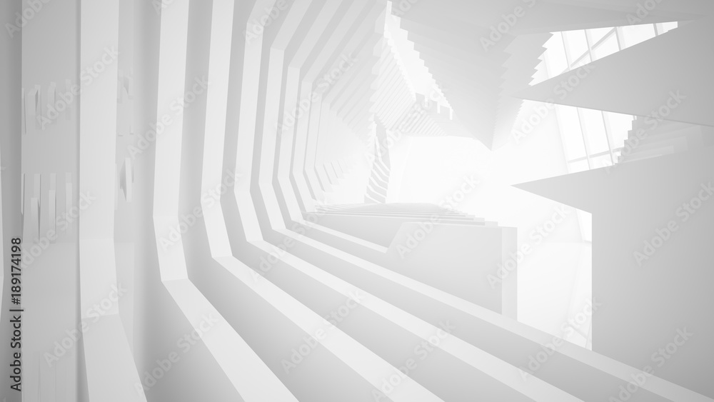 Abstract white interior multilevel public space with window. 3D illustration and rendering. Abstract white interior multilevel public space with window. 3D illustration and rendering.