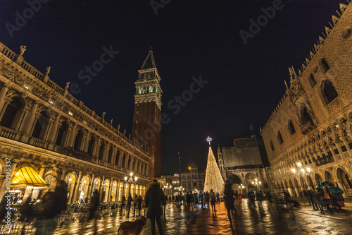 VENICE, ITALY - JANUARY 02 2018: night view of the  Christmas Tree in San Marco Square