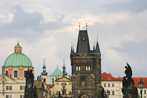 Towers of the old town in Prague,view from the Charles bridge