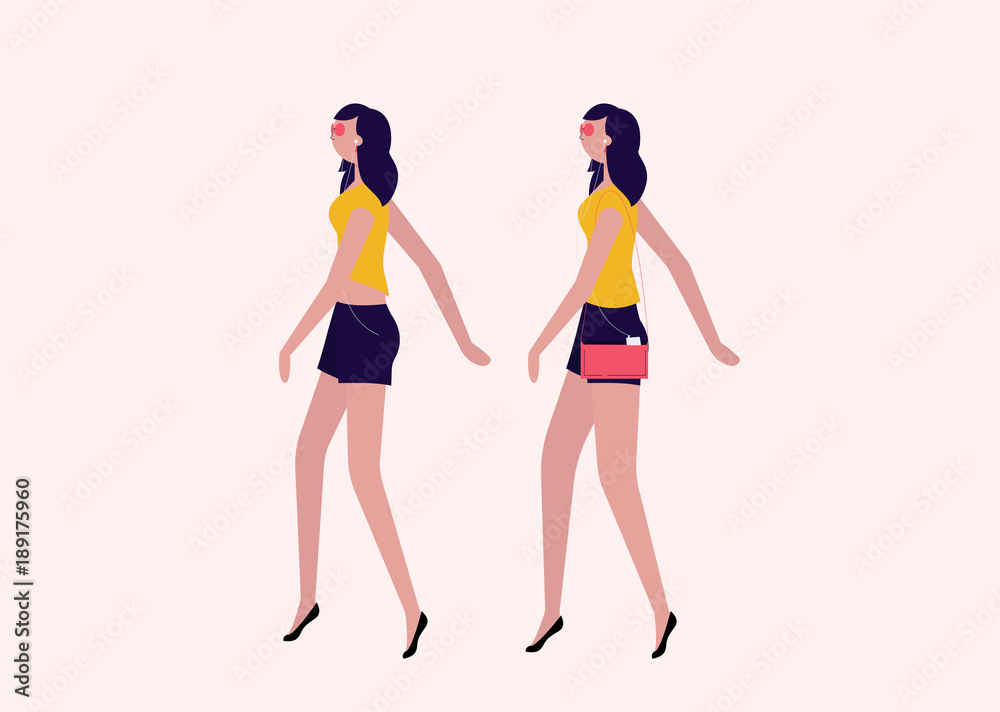 ladies walking in one direction isolated on background vector set ladies walking in one direction isolated on background vector set